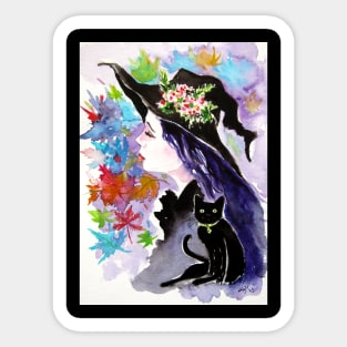 Witch and her cat II Sticker